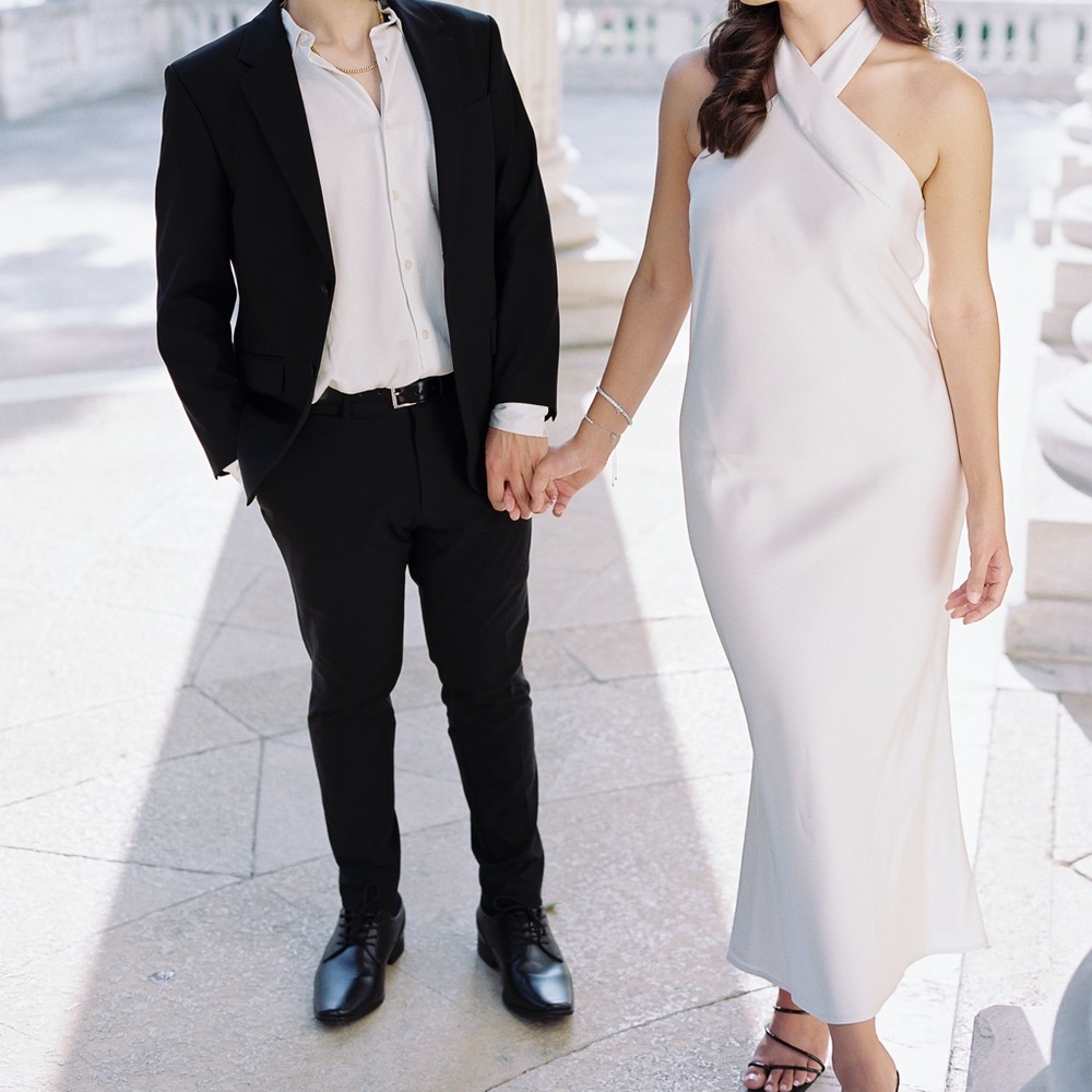 Pearl white bridal halter dress